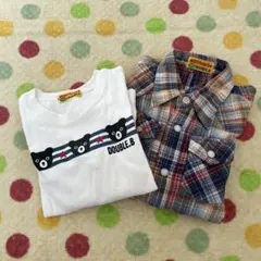 DOUBLE B 長袖Tシャツとチェックシャツセット　100