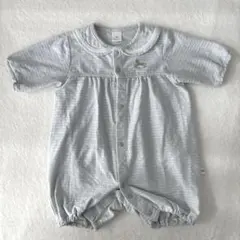 最終お値下げ　ブルーグレー ストライプ　ロンパース レース襟