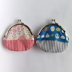 花柄ストライプがま口財布　小物入れ　２点セット