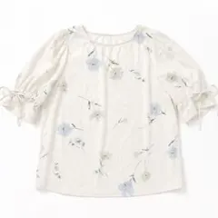 花柄 半袖ブラウス リボン袖 アイボリーのサムネイル