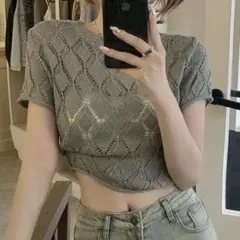 半袖ニット グレー フリーサイズ