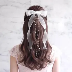 No.140 パール＆ シアーリボン のポニーフック オーガンジーリボン 卒業式