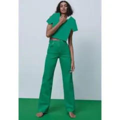 ZARA ザラ　ワイドレッグフルレングス　カラーデニムパンツ