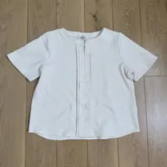 Shallish シャリッシュ キーネック カットソー L 半袖 白 アイボリーのサムネイル