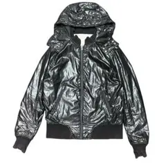 DIESEL 光沢 ナイロン フード ジャケット 黒 S Y2K テック