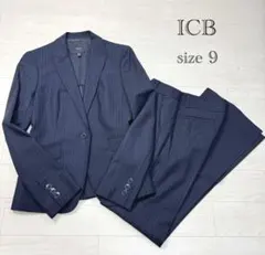 ICB パンツスーツ　セットアップ　美シルエット　ネイビー　ストライプ　ビジネス