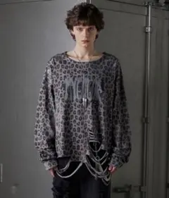 GRANCY レオパード総柄ラインストーングラフィックロンT M