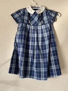 青チェックワンピース　100センチ