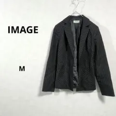 IMAGE 黒 ストライプ テーラードジャケット　Mサイズ N342のサムネイル