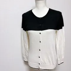 良品✨【ELLE】ブラック・ホワイト カーディガン 長袖　　　 L
