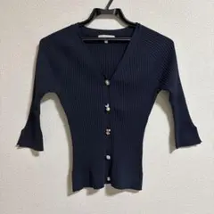 PROPORTIONネイビー リブ編み Vネックカーディガン