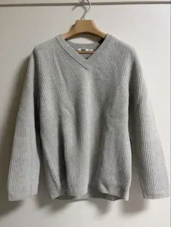 【UNIQLO U】 プレミアムラム リブ Vネックニットセーター　ライトグレー