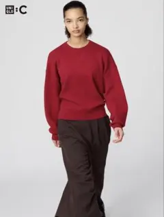 【新品未使用】M 15RED UNIQLO スムースコットンクルーネックセーター