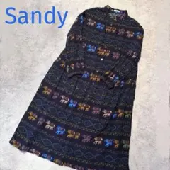 Sandy　エレファント柄 コットンロングワンピース 総柄　フリーサイズネイビー
