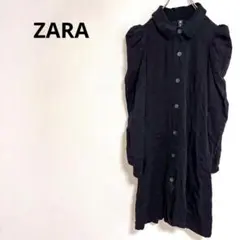 ◇ ザラ【S】シャツワンピース　襟　パフスリーブ　長袖　細身　可愛い