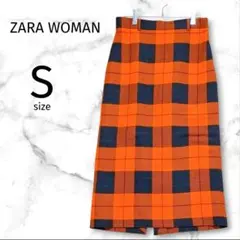 【ザラウーマン】タータンチェック ロングタイトスカート S オレンジ×ブラック