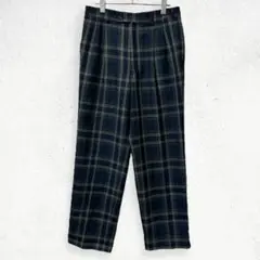 チェック スラックス w79 グリーン トラッド レトロ タックパンツ