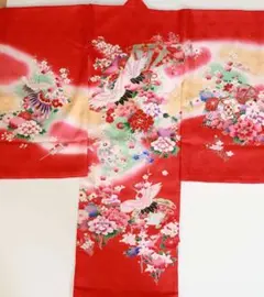 正絹 女児7歳用 紅型染 着物単品 赤 花柄 - メルカリ