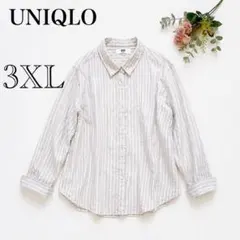 ユニクロ【3XL】プレミアムリネンシャツ ストライプ 長袖 羽織り 大きめ