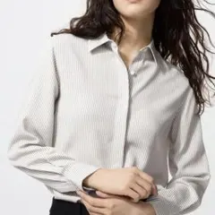 UNIQLO　ユニクロ　レーヨンブラウス/ストライプ　長袖　グレー　Lサイズのサムネイル