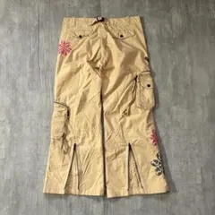 Y2K ブーツカット カーゴパンツ ローライズ バギー 刺繍 シンチバック 46