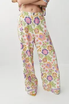 【新品タグ付き】ZARA ザラ リネンフローラル柄パンツ Sのサムネイル