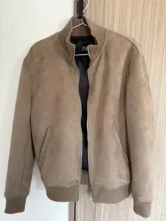 【ZARA】 ベージュ スウェード ブルゾンジャケット S メンズ
