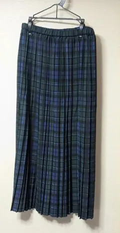 IENAネイビー系タータンチェック プリーツロングスカート