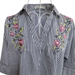 【美品】AS KNOW AS アズノゥアズ　花柄　ストライプ　シャツ