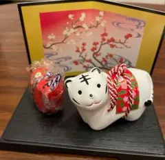 瀬戸陶芸社 干支 置物 開運紅白の寅親子(小) 日本製 昭峰のサムネイル
