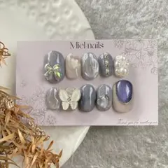 517⚠️Lサイズ　ネイルチップ現品販売　くすみブルー韓国ワンホンうるうるオーロラ