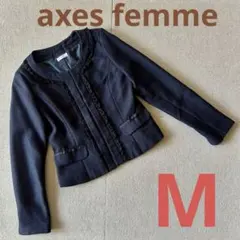 axes femmeフリル付きノーカラージャケット ネイビーM