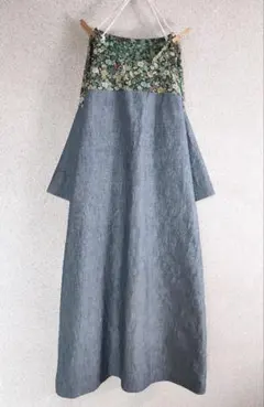 秋op*ダンガリー×ボタニカル·後ろタック·ドルマンスリーブ