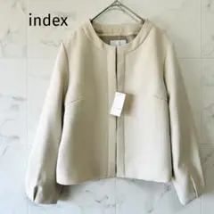 【index】新品　ベージュ ノーカラー長袖ジャケット　セレモニー　オフィス　L