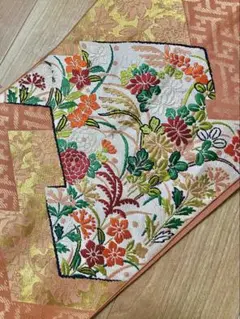 値下げ　花柄刺繍 袋帯 ピンク