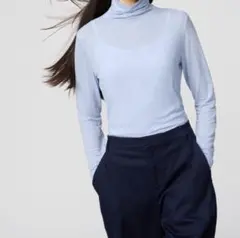 【即日発送】極暖ヒートテックカシミヤブレンドタートルネックT 61 BLUE L