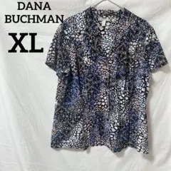 美品✨DANA BUCHMAN 【XL】半袖シャツ 柄×柄トップス青黒オレンジ白