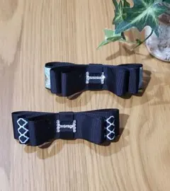 【ブラック】リボン　バレッタ　大人可愛い　クリップ　　モロッカン柄　ダマスク柄