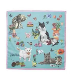 新品　ナタリーレテ　ハンカチ キャット　ミントグリーン　猫　ねこ　ネコ