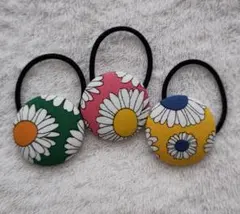 値下げ中！花柄 くるみボタン ヘアゴム3個セット (38mm)