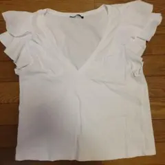 ZARA フリル付きホワイトTシャツ M
