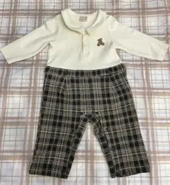 petit main プティマイン くま チェック ロンパース 80