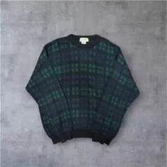 L.L.Bean チェック柄ウールセーター 80〜90s