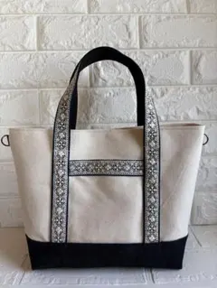 インド刺繍リボン×11号帆布　トートバッグ