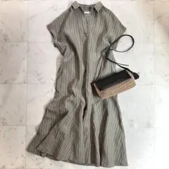 美品 ビアズリー 定価3万弱 リネン調 カフタンワンピース Vネック