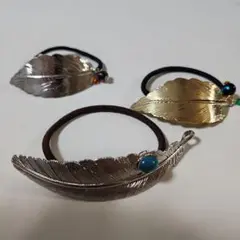 羽デザイン と葉っぱデザインヘアゴム 3点セット