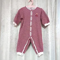 ファミリア ロンパース 長袖 70 赤 白 ボーダー タオル地