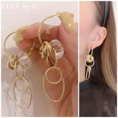 826 フープピアス ゴールドチェーン クリア お洒落 個性的 モード