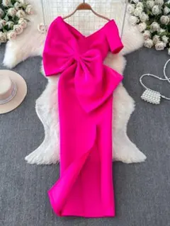 Vネックオフショルサテンドレス✦女子会パーティに最適