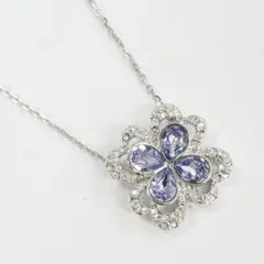 スワロフスキー クローバー ネックレス 4つ葉 ブルー クリスタル シルバー